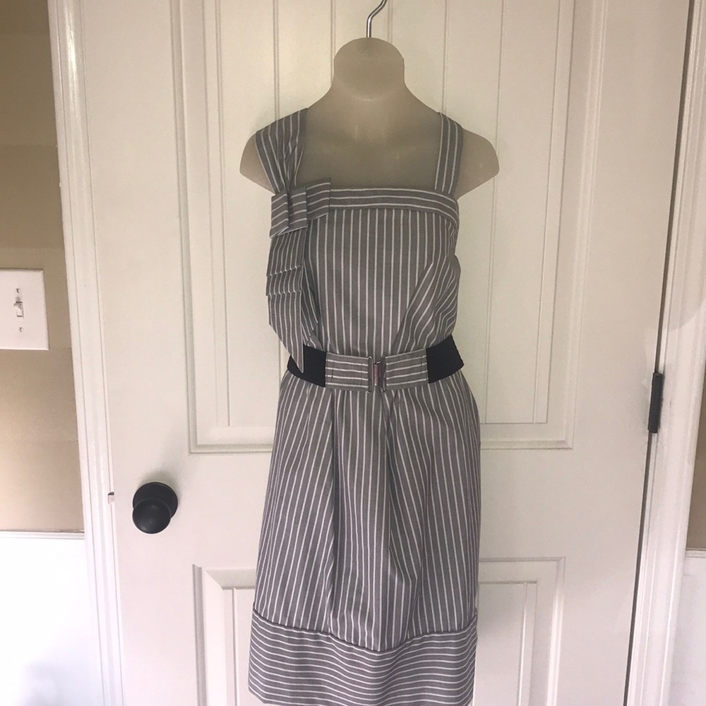 Bcbgeneration Gray Striped Asymmetrical Dress - image 1